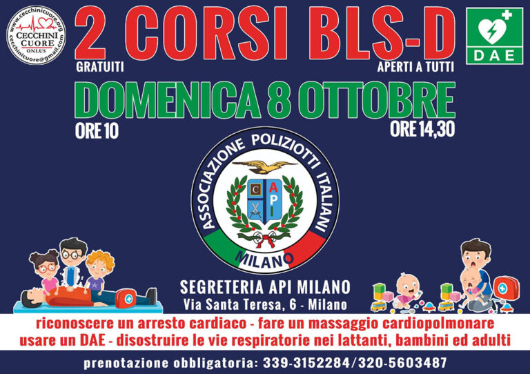 Ad ottobre due corsi BLS-D organizzati dall’Associazione Poliziotti Italiani di Milano